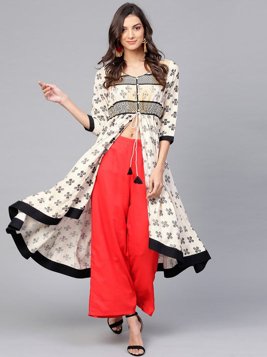 Peacock Inspired Asymmetric Hemline Flared Printed Kurta