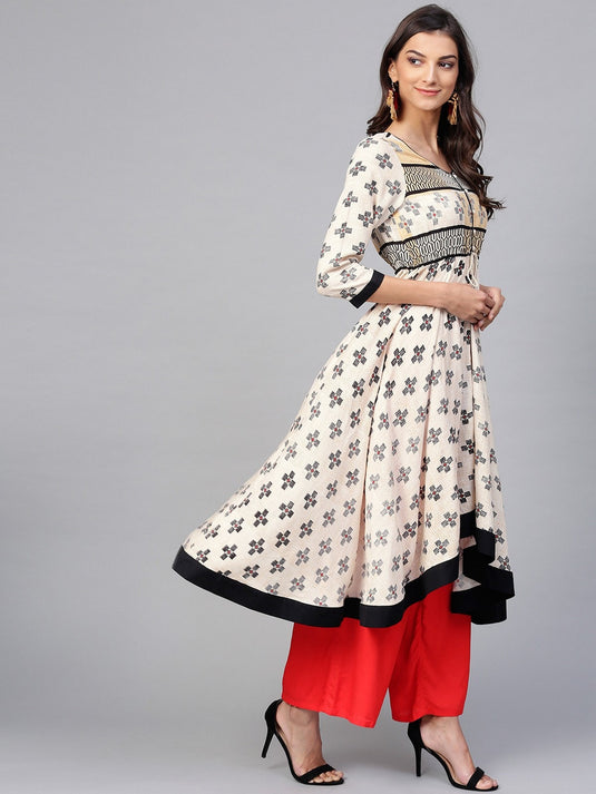 Peacock Inspired Asymmetric Hemline Flared Printed Kurta