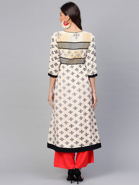 Peacock Inspired Asymmetric Hemline Flared Printed Kurta