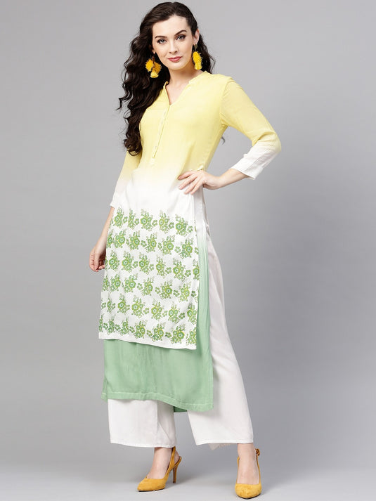 Ombre Double Layer Block Printed Kurta