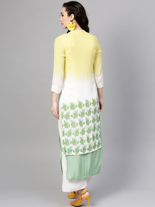 Ombre Double Layer Block Printed Kurta