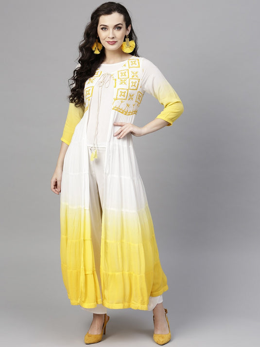 Ombre Block Printed Tiered Flared Kurta