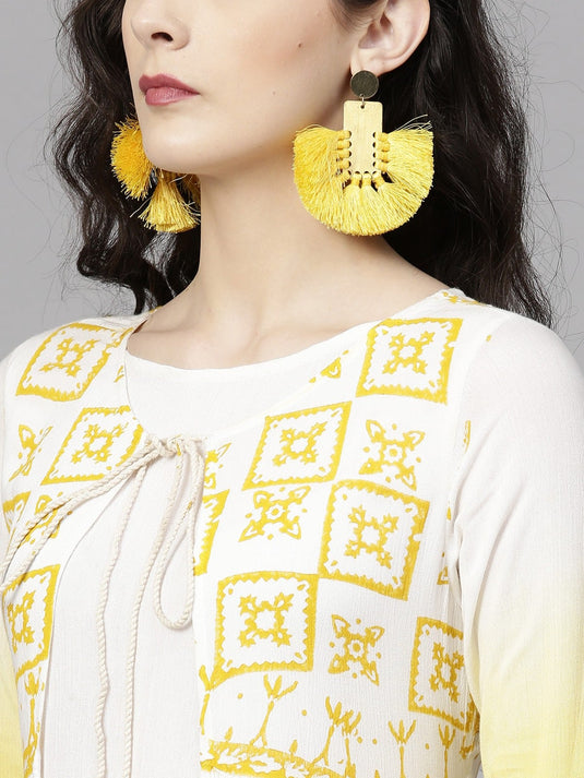 Ombre Block Printed Tiered Flared Kurta