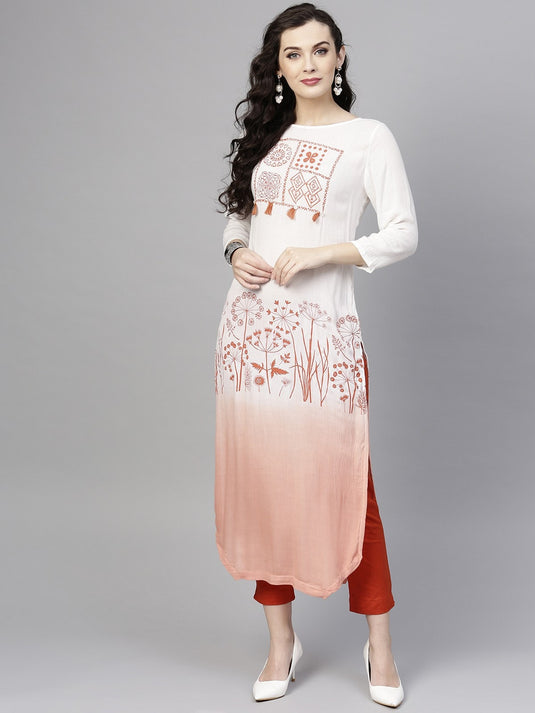 Ombre Block Printed Tasseled Kurta