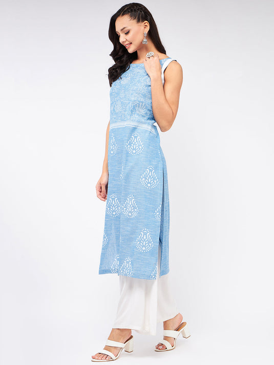 Sleeveless Printed Chambray Kurta