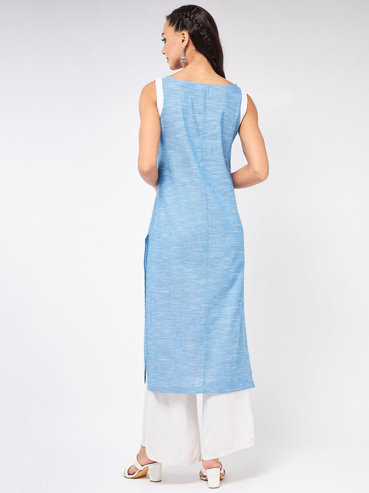 Sleeveless Printed Chambray Kurta