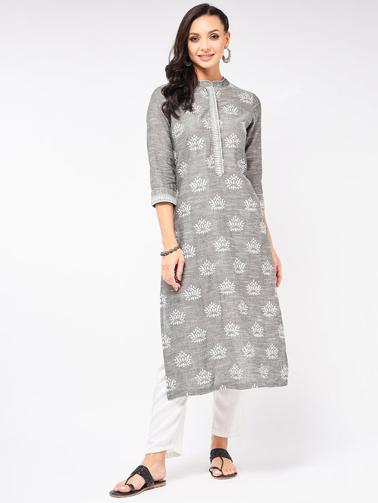 Lotus Printed Chambray Kurta