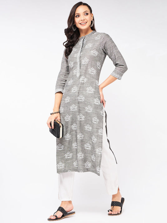 Lotus Printed Chambray Kurta