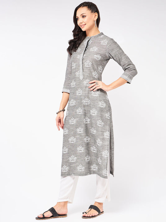 Lotus Printed Chambray Kurta