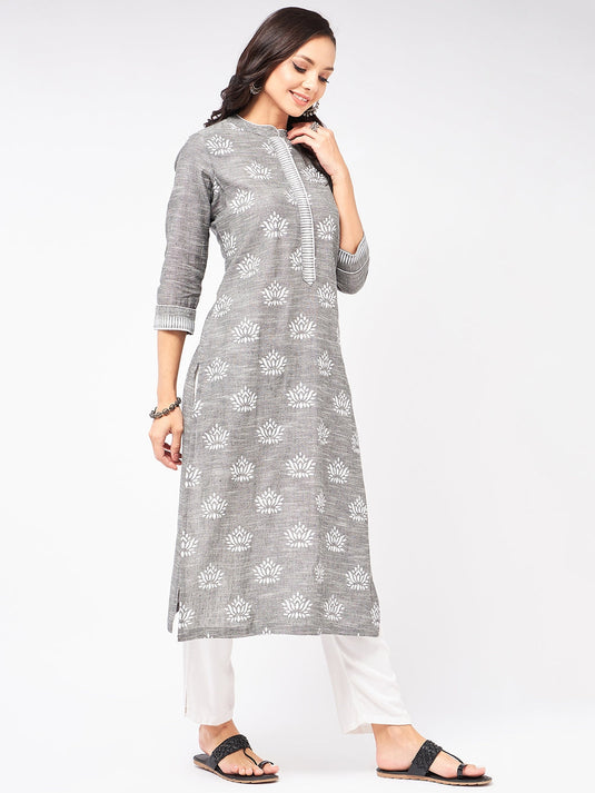 Lotus Printed Chambray Kurta