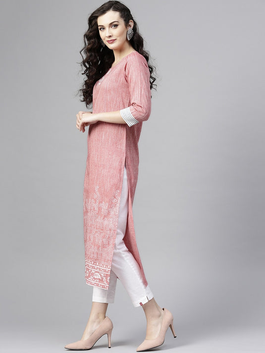 Pink Madhubani Block Printed Chambray Kurta