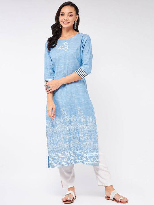 Madhubani Block Printed Chambray Kurta