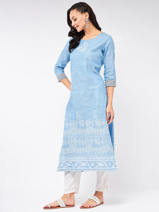 Madhubani Block Printed Chambray Kurta