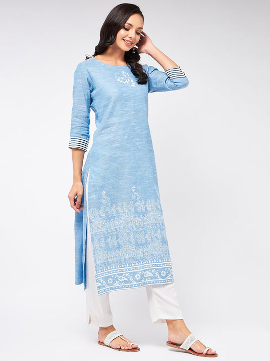 Madhubani Block Printed Chambray Kurta