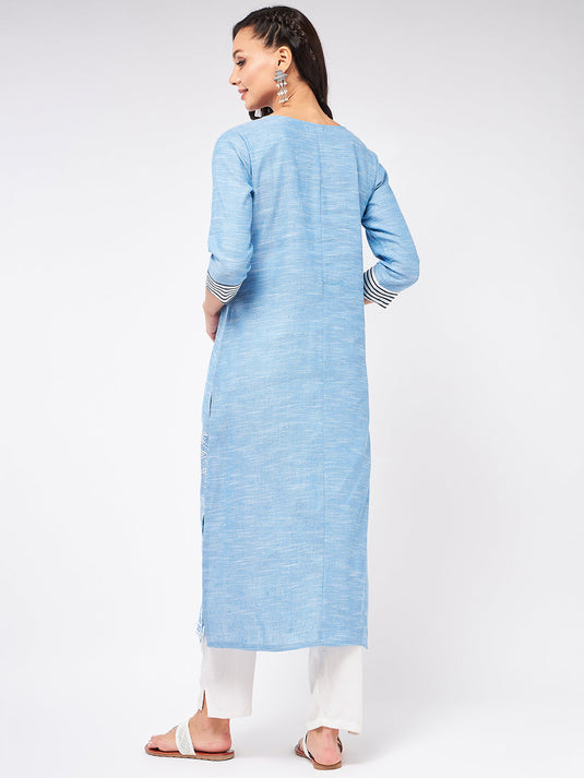 Madhubani Block Printed Chambray Kurta