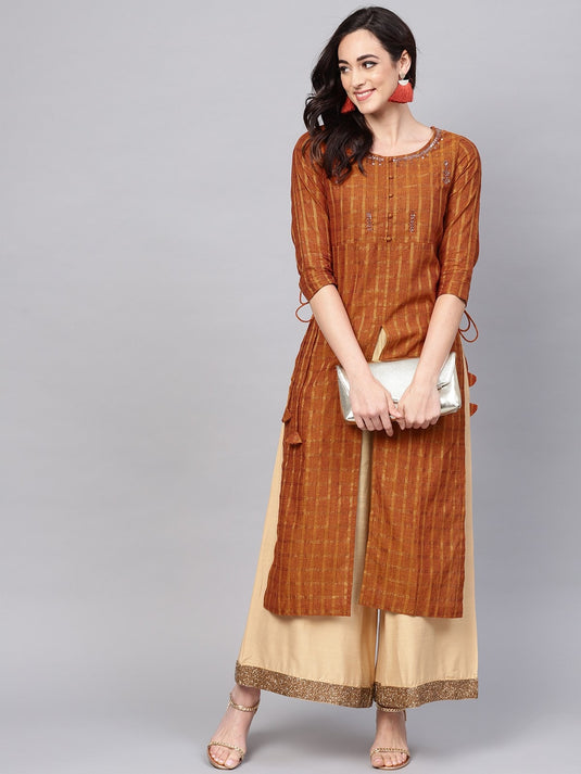 Handloom Lurex Embroidered Straight Kurta