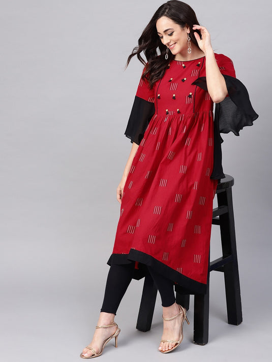 Handloom Button Embroidered Kurta