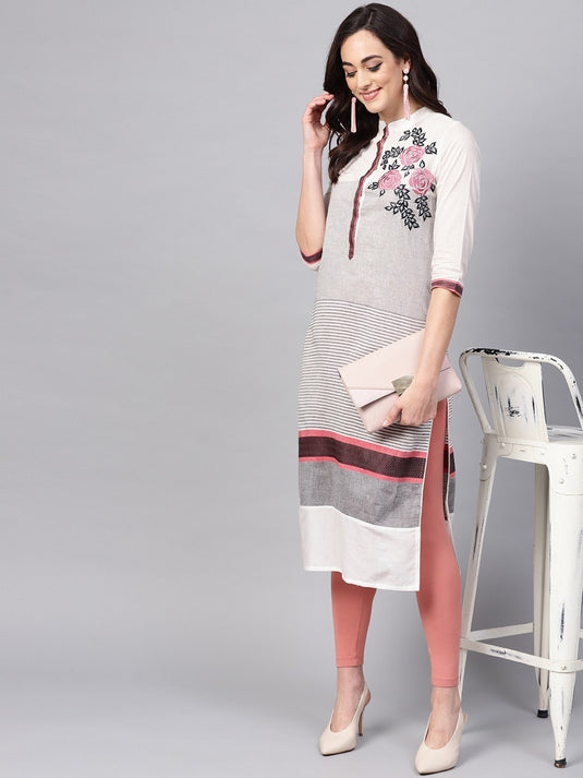 Handloom Floral Embroidered Straight Kurta