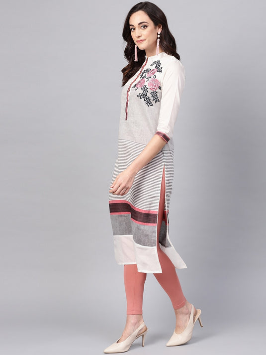 Handloom Floral Embroidered Straight Kurta