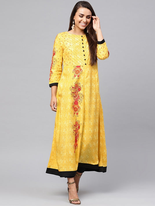 Tribal Print Placement Kalidaar Kurta