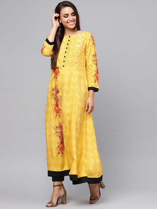 Tribal Print Placement Kalidaar Kurta