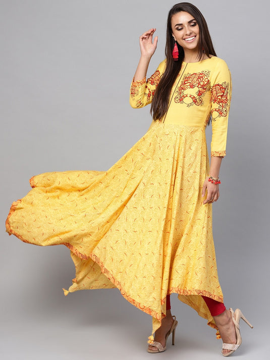 Tribal Print Allover Kalidaar Asymmetric Kurta