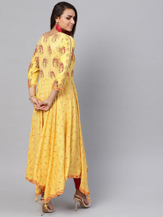 Tribal Print Allover Kalidaar Asymmetric Kurta