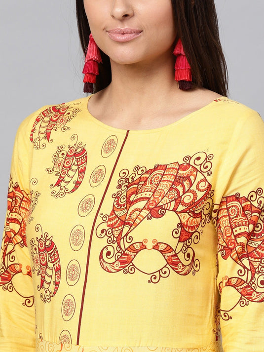 Tribal Print Allover Kalidaar Asymmetric Kurta