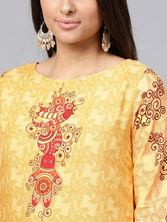 Tribal Print Placement Straight Double Layer Kurta