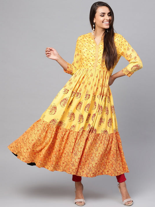 Tribal Print Flared Tiered  Kurta