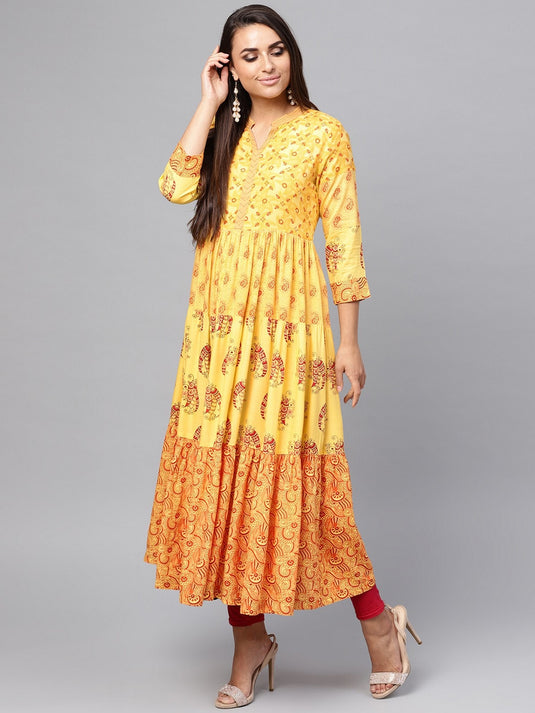 Tribal Print Flared Tiered  Kurta