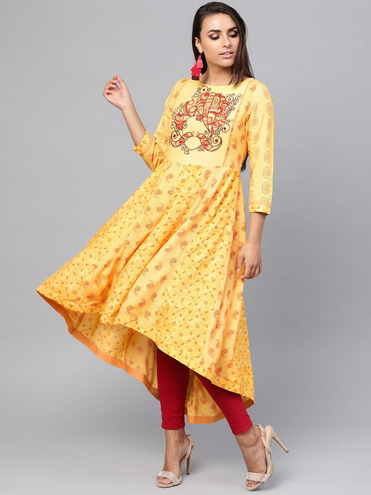 Tribal Print Yoke Kalidaar  Kurta