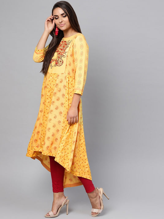 Tribal Print Yoke Kalidaar  Kurta