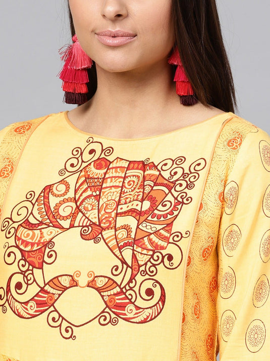 Tribal Print Yoke Kalidaar  Kurta