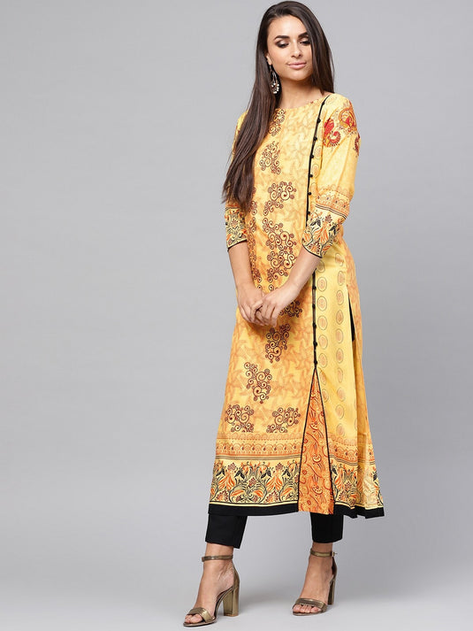 Tribal Print Straight Side Buttoned Kurta