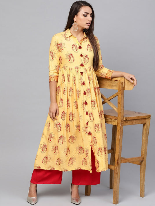 Tribal Print Flared Tassel  Kurta