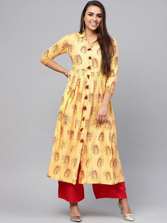 Tribal Print Flared Tassel  Kurta