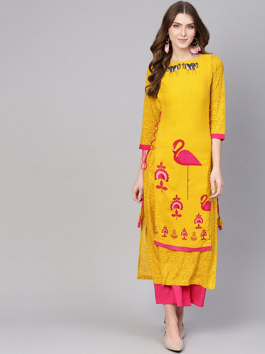 Double Layered Flamingo Printed Kurta