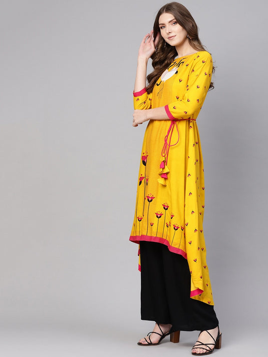 Dori Asymmetric Flamingo Printed Kurta