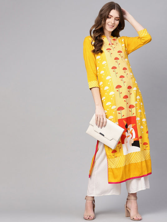 Allover Flamingo Printed Straight Kurta