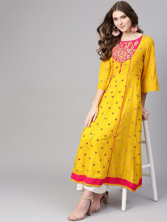 Side Dori Flamingo Printed Kurta