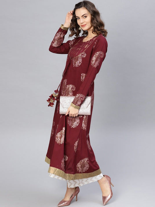 Foil Printed Layered Kurta