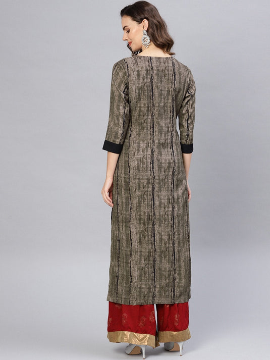 Abstract Silver Block Printed Kurta