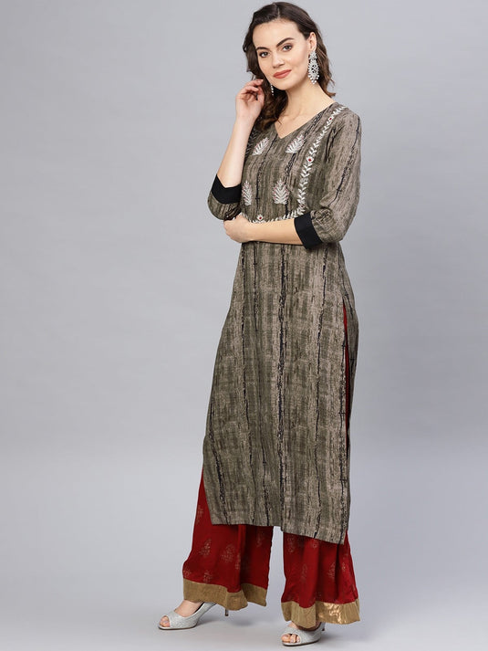 Abstract Silver Block Printed Kurta