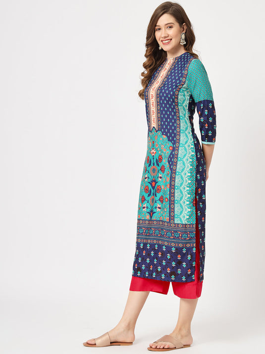 Mughal Straight Kurta With Crew Neck