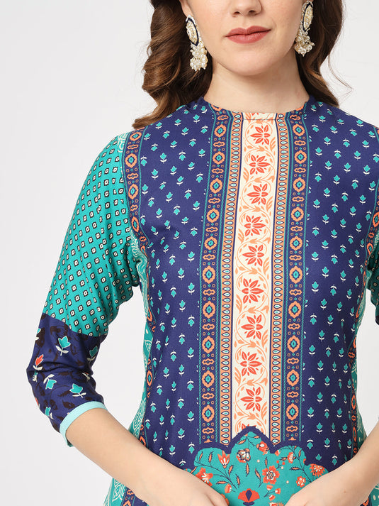 Mughal Straight Kurta With Crew Neck