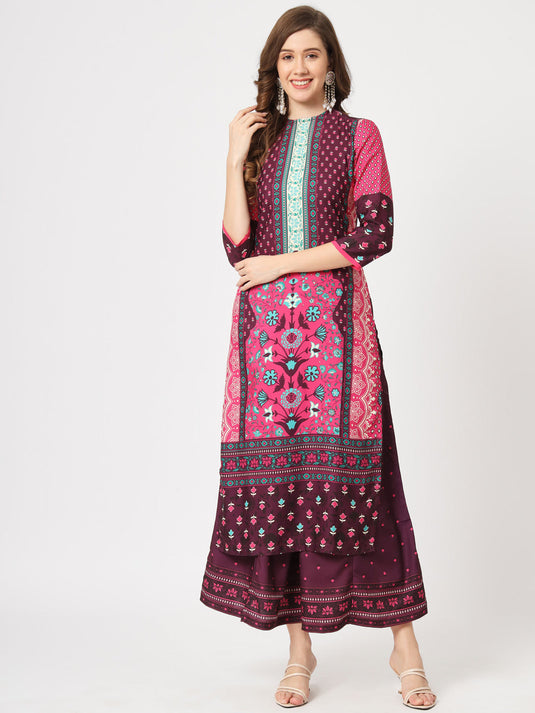 Mughal Straight Kurta With Crew Neck