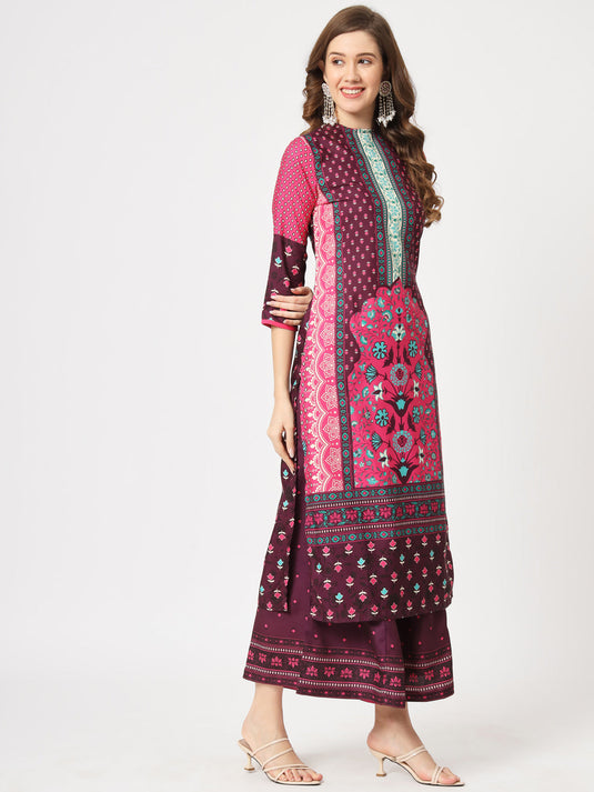 Mughal Straight Kurta With Crew Neck