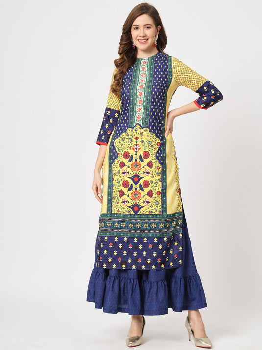 Mughal Straight Kurta With Crew Neck