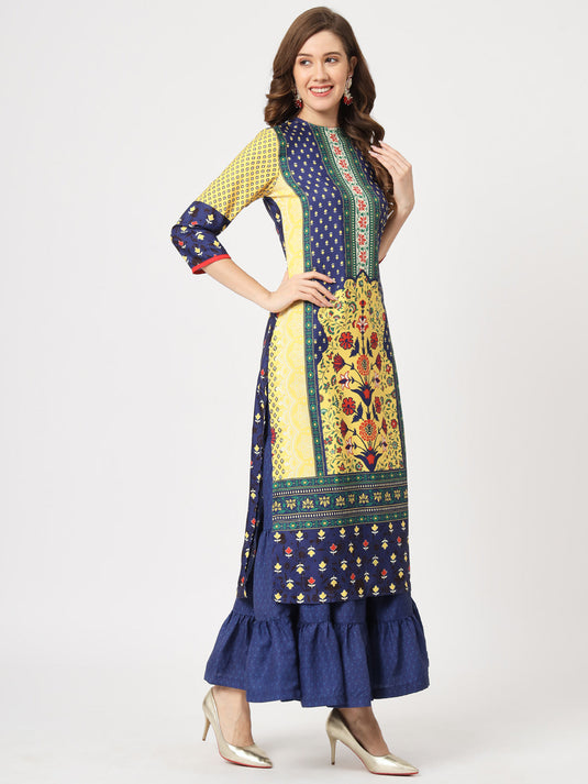 Mughal Straight Kurta With Crew Neck